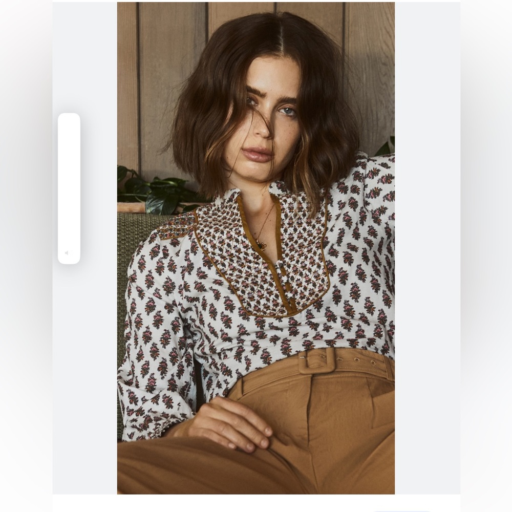 Veronica Beard Alivia Floral Print Cotton Poplin Blouse